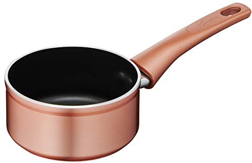 Lagostina Cobre cacerola antiadherente de aluminio Ø 14 cm con exterior efecto cobre, olla gas y horno con Thermo-Signal, revestimiento Titanium Easy, mango largo de baquelita