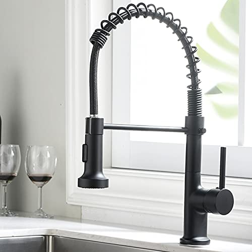 AIMADI Wasserhahn Küche Schwarz Küchenarmatur mit Brause 360° schwenkbar Mischbatterie Spiralfeder Armatur Spültischarmatur Spiralfederarmatur