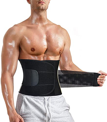 Gotoly Herren Bauchweggürtel Fitnessgürtel Body Shaper Abnehmen Schwitzgürtel Fettverbrennung Taillenmieder Verstellbarer Neopren Sauna Gürtel Gewichthebergürtel Rückenbandage (Schwarz mit Band, L)