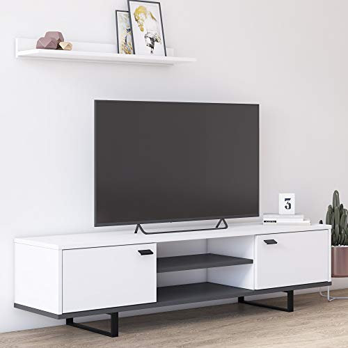 Dmora Mobile da Soggiorno Porta TV Ante e Due ripaini, cm 150 x 35 x 44, Colore Bianco e Antracite