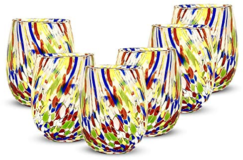 Gocce di Murano 6 Bicchieri Acqua Lavorati Secondo la Tradizione degli Artigiani di Murano, Bicchiere Soffiato e Lavorato a Mano 300 ml - Bicchieri Acqua Vetro Arcobaleno Pioggia