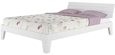 Erst-Holz Weißes Doppelbett in Überlänge 140x220 Bettgestell Holzbett Massivholz Kiefer Weiß V-60.54-14-220W, Ausstattung:ohne Zubehör