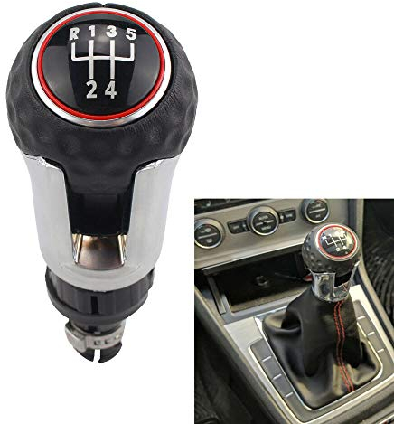 Hacreyatu 5 Gang Schaltknauf Griff Schalthebel Chrome Head Lever Adapter Manuell für Golf 7 Mk7 GTI GTD 2013 2014 2015 2016 2017 2018 (5 Gang)
