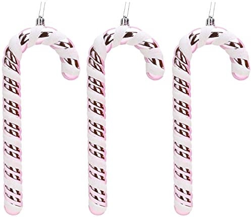Christmas Concepts® Pack of 3–250mm Extra Large Candy Cane Baubles – Shiny & Glitter Decorated – Christmas Decorations (Baby Pink)
