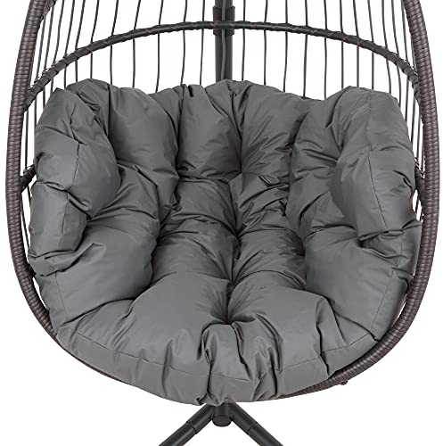PATIO Kissen für Hängesessel Oval 144 x 100/45 x 10/12 cm Sitzkissen Hängesessel Auflage für Hängeschaukel Hängekorb Schaukelkorb Rattansessel Ersatzpolster Papasan gesteppt grau
