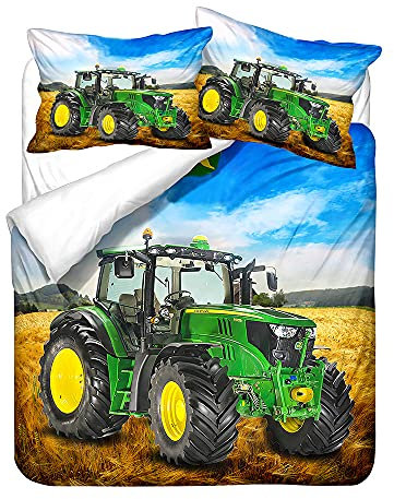 Agmdno Bettwäsche Set 135x200cm - John Dee-re Traktor Kinderbettwäsche, 3D-Druck Mikrofaser Bettset,Bettbezug +Kissenbezüge 80x80 cm (A02,135x200cm+80x80cmx1)