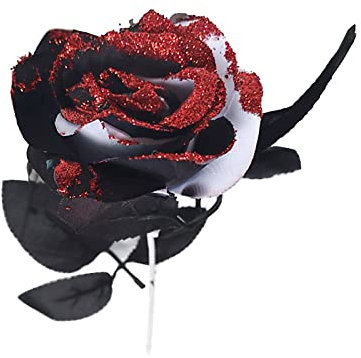 DEDEMCO 6 bouquet di fiori in seta con rosa rossa con polvere glitterata, 40 cm, realistici fiori di rosa artificiali, per feste e decorazioni per la casa, 6 pezzi