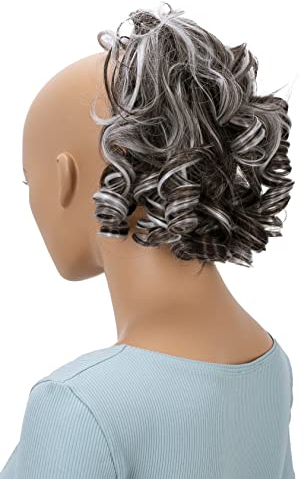 CAISHA Haarteil Haargummi Lena Hochsteckfrisuren Brautfrisuren Voluminös Gelockt Unordentlich Dutt Kunstfaser DM17cm Schokobraun Grau Gesträhnt G29L
