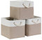 Mangata Cube Storage Boxes 28x28x28cm, Fabric Storage Basket for Cupboards, Shelves, Closet, Light Khaki White（Collapsible, 3 Pack）