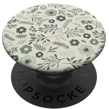 PopSocket PopGrip:Sage Green Botanical Flowers and White Berry Floral Pattern Swappable