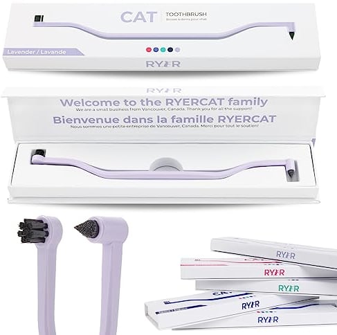 RYERCAT Dual Sided Cat Toothbrush - Kitten Toothbrush with Micro Head to fit into Cat/Kittens Mouth - Cat Dental Care Supplies - Pet Toothbrush for Cats (Lavender Purple)
