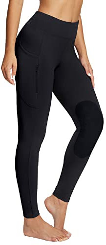 baleaf Damen Reithose Winter Reitleggings Kniebesatz wasserabwiesend Thermoleggings gefüttert mit Handytasche für Frauen Mädchen Schwarz S
