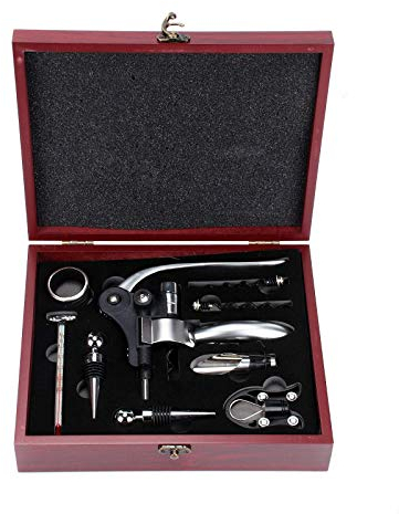 SPELAX Set di apribottiglie da 10 Pezzi Set Regalo apribottiglie con cavatappi Accessori per Vino Rosso con Custodia in Legno