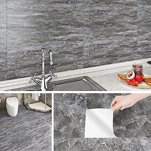Livelynine Piastrelle Adesive Cucina 60x30cm Mattonelle Adesive Bagno Effetto Cemento Grigio Impermeabile Paraschizzi Cucina Adesivo Muro Pavimento PVC Adesivo Grigio Soggiorno Camera, 4 Piastrelle