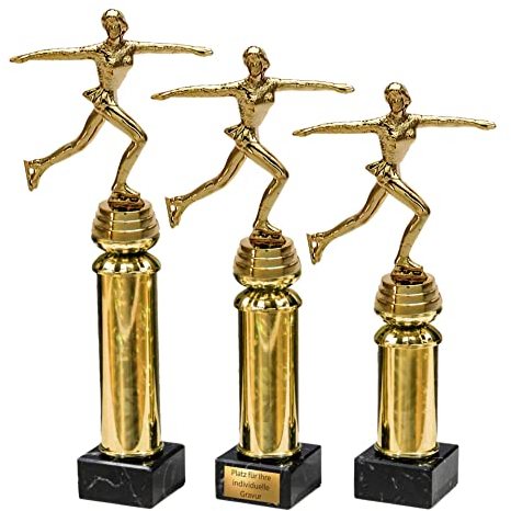 eberin · Eiskunstlauf Pokale mit oder ohne Gravur · Mädchen/Frauen mit Schlittschuhe auf Goldsäule/Marmor schwarz · Trophäe · Auszeichnung · Pokal in 3 Größen erhältlich · (30,2 cm)