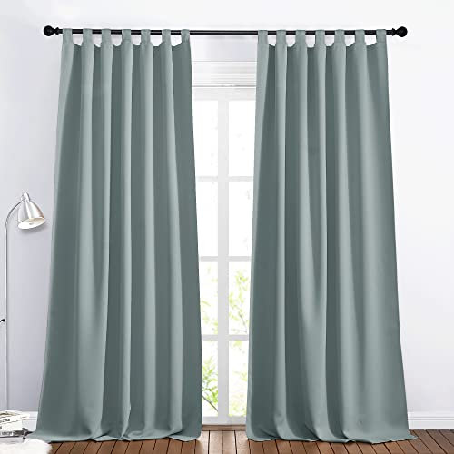 PONY DANCE Thermovorhang gegen Kälte und Hitze - Blickdichte Gardinen Wohnzimmer Modern Gardinen mit Schlaufen Verdunklungsvorhänge Schlaufenschal 2er Set H 245 x B 140 cm, Graublau