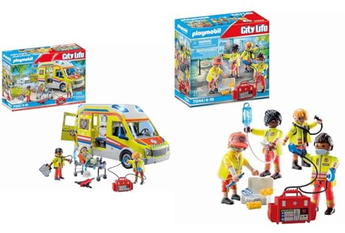 PLAYMOBIL City Life 71202 Rettungswagen mit Licht und Sound, Spielzeug für Kinder ab 4 Jahren & City Life 71244 Rettungsteam, Spielzeug für Kinder ab 4 Jahren