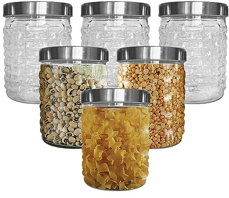 KANSY Plastic Storage Jars with screw top Silver lids - Food Storage Canisters Containers for Kitchen Use, Airtight Refillable BPA Free Round Clear, Hardware Store (250ml, Pack of 6)