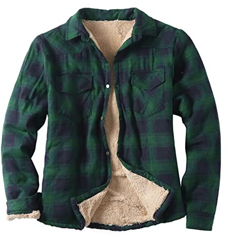 Duohropke Veste chemise à carreaux pour homme doublée hiver chemise bûcheron chaude chemise en flanelle veste épaisse chemise à carreaux thermique veste de travail, vert, XL