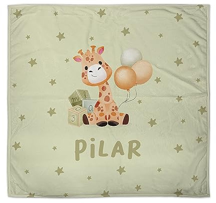 LolaPix Babydecke für Neugeborene. Personalisierte Babydecke. Personalisierte Babydecke mit Namen. Personalisiertes Babygeschenk. Polarfleece. Verschiedene Designs. Giraffe Sterne