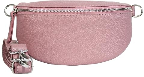 Bauchtasche Damen Stylisch EIN Crossbody Bag Damen Nappa Leder Genuine Leder Bauchtasche Sehr schone Gürteltasche Crossbag Crossbody Bag Damen Ledertasche Made in Italy (Alt Rosa)