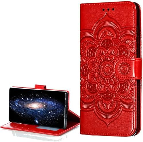 COTDINFOR Compatible with Huawei Honor 7X Coque Portefeuille Fermeture Magnétique Svelte PU Cuir Antichoc Protecteur Housse Flip Case Étui Pochette Cover pour Huawei Honor 7X Rouge Mandala LD.