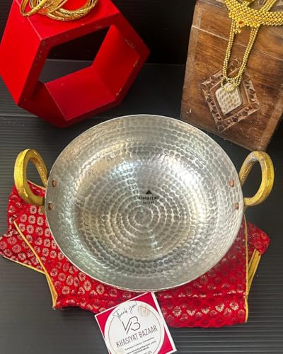 Khasiyat Bazaar Kadhai Kadhai Kadai mit Griff, Messing, handgefertigt, 25,4 cm