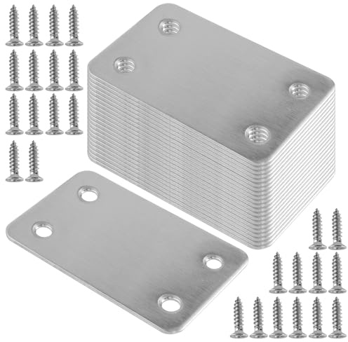 JEUIHAU 30 Pcs 60 × 38 mm Stainless Steel Flat Joining Plates, Straight Mending Plates, Suppor Flat Brackets for Repairing and Fixing, Furniture, Beds, Tables, Shelves, Wood