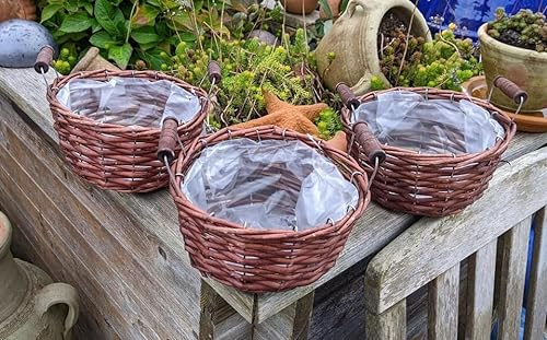 NEU !! 3 er Set Pflanzkörbe mit Henkel ø ca. 19 cm aus Weide-Naturprodukt Handarbeit Pflanzschale Weidenkorb Pflanzgefäß Blumentopf Nikolaus Weihnachten