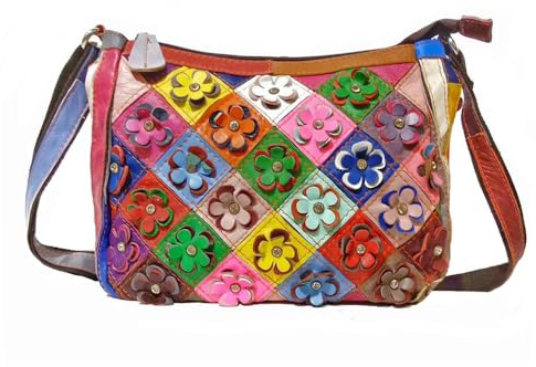 Segater Bunte Blumen Spliced Crossbody Purse für Frauen Echtes Leder mehrfarbige Umhängetasche Handtasche Weihnachten Schulranzen