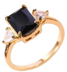 Gelbgold vergoldet 925 Sterling Silber Ring mit schwarzem Onyx und Zirkonia für Damen - ein bezauberndes Schmuckstück von zeitloser Eleganz (53 (16.9))