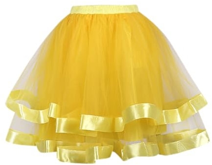 Frauen Weihnachten Tanz Party Tüll Rock Urlaub Party Kostüm Tutu Ballett Röcke Minirock Stretch Tüllrock Damen Minirock Rock High Waist Damen Tüllrock Mit Lichterkette Karneval (Yellow, One Size)