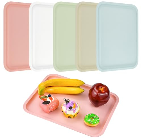 XAVSWRDE 5er Set Plastik Tablett Rechteckig Serviertablett Kunststoff Servierplatten 30.5x23cm Plastik Tablett für Küche Esszimmer Fast Food Café