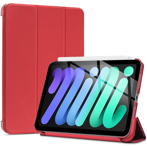 ProCase Smart Case for iPad Mini 7 (A17 Pro 2024)/ Mini 6 2021 8.3 Inch, Hard Back Cover for iPad Mini 7th/6th Generation A2995/A2996/A2993/A2567/A2568/A2569 -Red