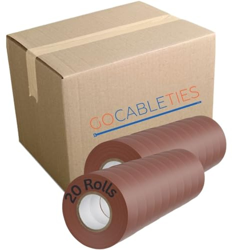 Gocableties Brown Electrical Tape, 19mm x 20m, 20 Rolls of Strong Self-Adhesive PVC Insulation Tape for Insulating, Repairing and Protecting Electrical Wires