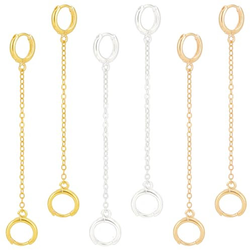 OLYCRAFT 3 Pairs Earplugs Earrings Holder 7.3~7.8cm Anti Lost Ear Clips Pendant Brass Earring Hanging Chain for Earplugs Accessible Tylishly Organized - Gold & Silver & Rose Gold