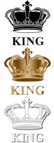 3 x King, Queen, Prince or Princess Crown Iron on Transfers for Fabric Machine Washable Screen Print Patch The Royals (King)