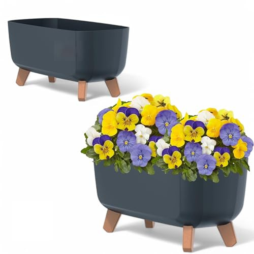MELTOM Blumentopf Schale mit Füßen Einsatz Viereckig Kräutertopf Übertopf (Beton Anthrazit, XL - 38,5 cm)