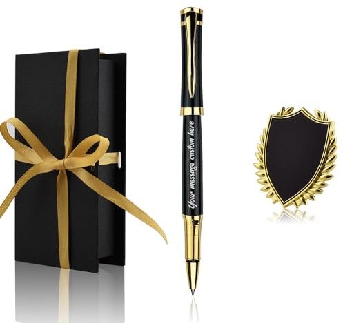 Yastar Penne personalizzate con distintivo personalizzato, set regalo souvenir con confezione regalo, 2 ricariche extra nere per incidere qualsiasi messaggio sulla penna, regalo per Natale, festa del