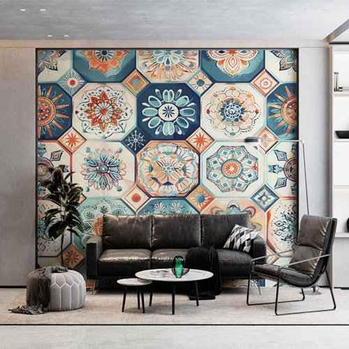 Papier Peint Intissé Motif Bohème Ethnique Rétro Murale, 300 x 210 cm (WxH) Décoration Murale Poster Tableaux Muraux Coloré Murale Photo pour Chambre Salon