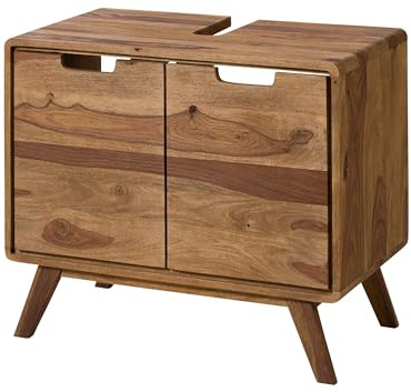 MASSIVMOEBEL24.DE | Waschbeckenunterschrank Sheesham MALMÖ 2 - Verschiedene Größen, Farbe:Natur sandgestrahlt lackiert, Größe:70x40x60 cm (BxTxH)