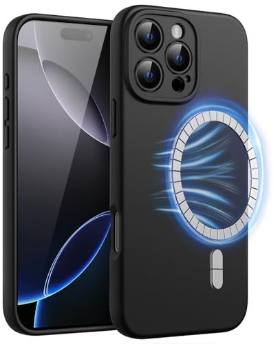 JETech Magnetic Silicone Case for iPhone 16 Pro 6.3-Inch, Compatible with MagSafe, Silky Soft Touch, Shock Absorbing Phone Cover with Camera Lens Full Protection (Black)