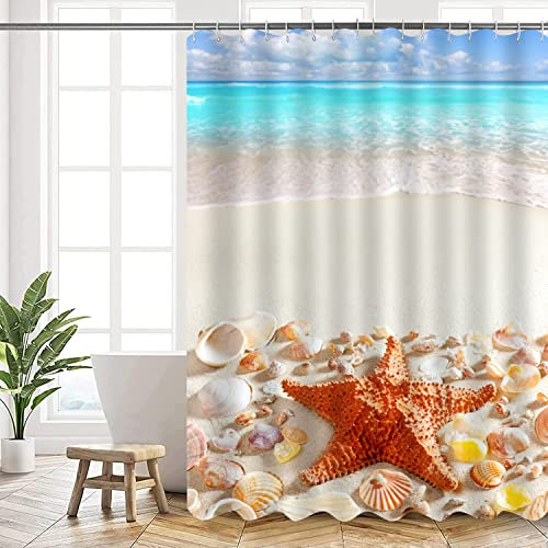 AMDXD 80 x 200 cm, tenda da doccia in tessuto poliestere, impermeabile, lavabile, per bagno, vasca da bagno e doccia, stile oceano, tenda da doccia con anelli per tenda da doccia, blu