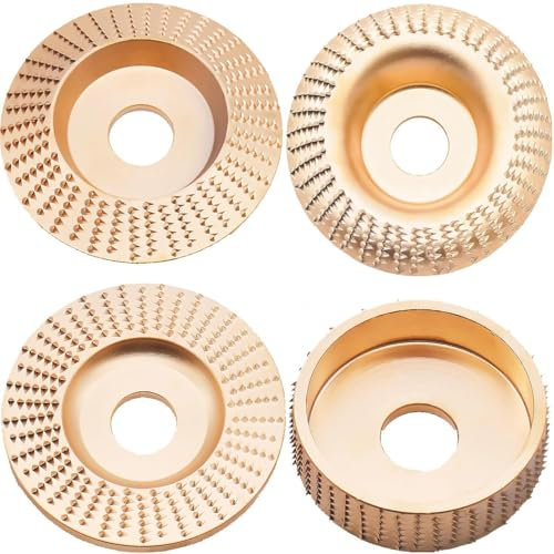 Holz Schleifscheibe für Winkelschleifer 125mm, Holz Schleifen zubehör Frässcheibe Holzbearbeitungswerkzeuge Set für Holzformung Schleifen Bildhauerscheibe 4Pcs (Gold)