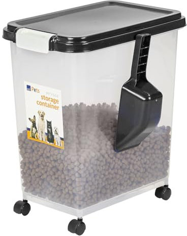 Taylor & Brown 30 Litre Airtight Pet Food Storage Container With Plastic Measuring Scoop Treats For Pet Dog Cat Animal Dry Food Dispenser With Casters (Black)