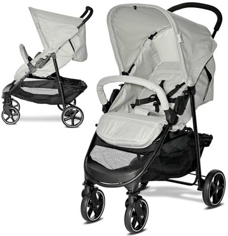 Lorelli Kinderwagen Rome, Reisebuggy, Baby Buggy klein zusammenklappbar, Leicht, Nur 7 kg, Kompakter Sportsitz bis 15kg, Kinderbuggy mit 5-Punkt-Sicherheitsgurt, Grau