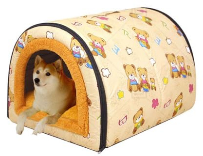 Monbaer Hundehöhlenbett, Iglu, 2-in-1, faltbares Hundebett, Haus mit abnehmbarem Kissen, warmes Katzenzelt, tragbares Angstlinderung, Haustierhöhlenbett für Katzen, Welpen, mittelgroße Hunde (M für