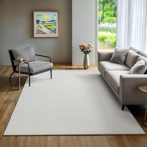 the carpet Rio - moderner und weicher Teppich Wohnzimmer Schlafzimmer mit Anti-Rutsch-Rücken und 3D-Optik, Flauschige Oberfläche, pflegeleicht und robust, Creme, 120 x 160 cm