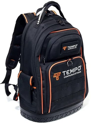 TEMPO PA9050 Werkzeugtaschen-Rucksack, 40 Taschen, robuster Elektrikerrucksack, Laptop-Rucksack, 90 kg Unterstützung, wasserabweisender, geformter Boden