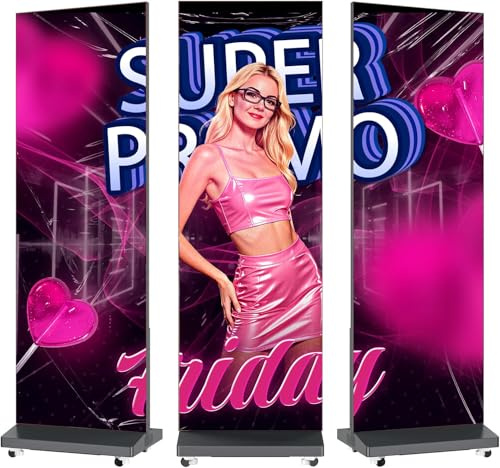 YCKJNB 80 LED Poster P1.86, Faltbares & Nahtloses Display mit GOB-Schutz, Digitaler Kundenstopper für Messen, CMS/WiFi/HDMI, Schwarz, 1 Stück